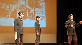 計らずも主人公楢根を演じてしまった小生（中央）